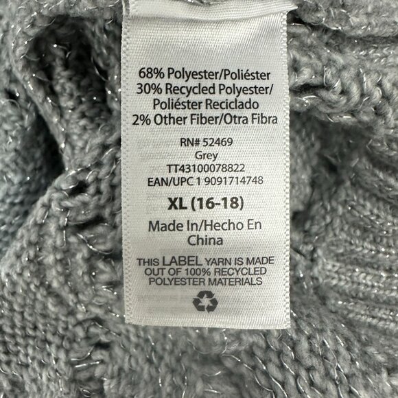 Time And Tru XL Grey Knit Sweater With Recycled Polyester & Polyester Blend - Picture 5 of 6